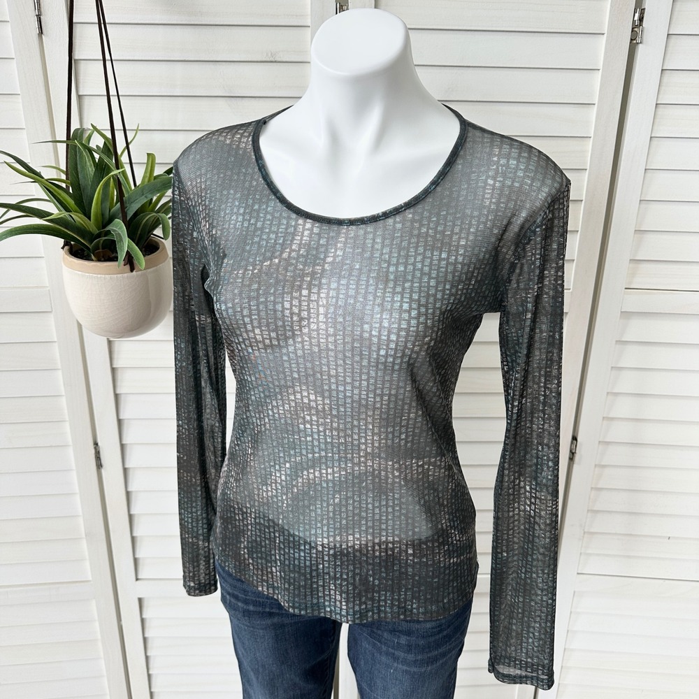 Inizio Y2k Mesh Snakeprint Blouse Top Long Sleeve Sheer Italy Women's‎ Size L